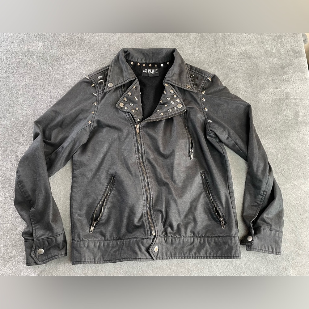 RUDE Zip Black Punk Jacket Studded Spikes Pockets Cotton Polyester Women’s Small